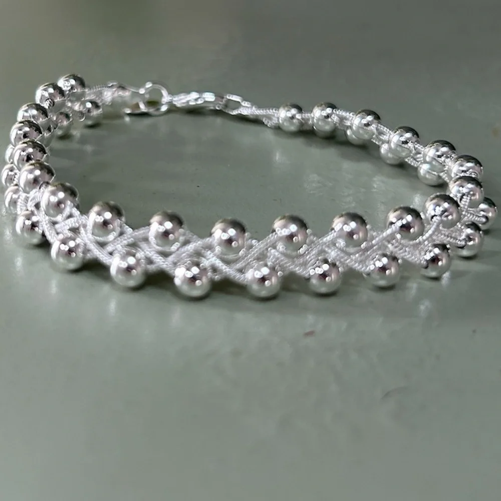 New Sterling Beaded Bracelet, Stamped